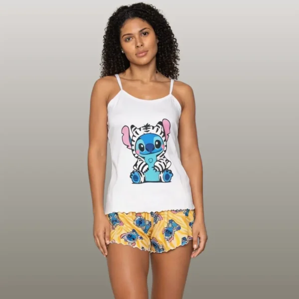Pijama Feminino Plus Size Com Blusa De Alça E Short Estampado